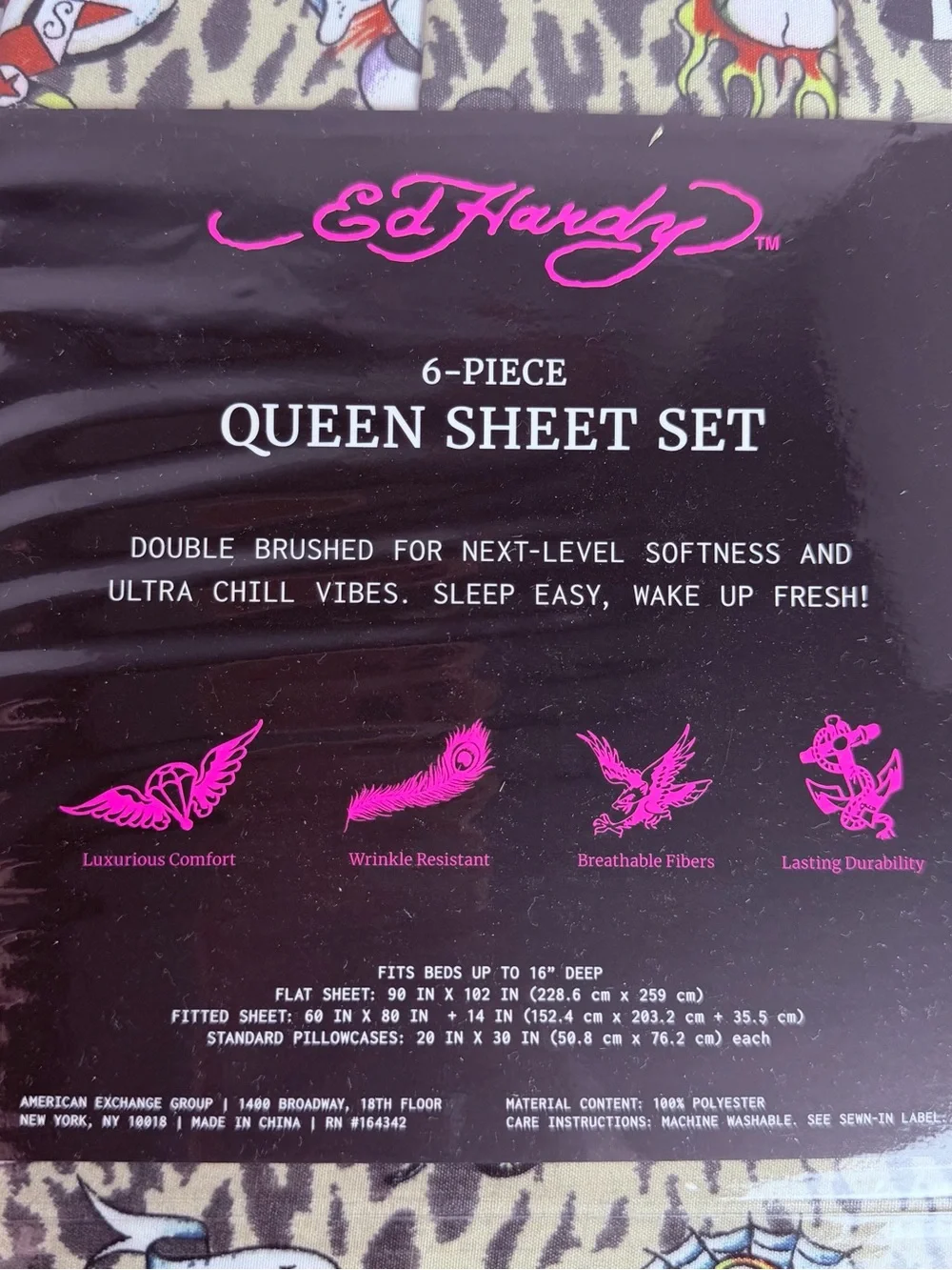 Ed Hardy Leopard Skull & Tiger Queen Sheet Set in Beige, Black, Red